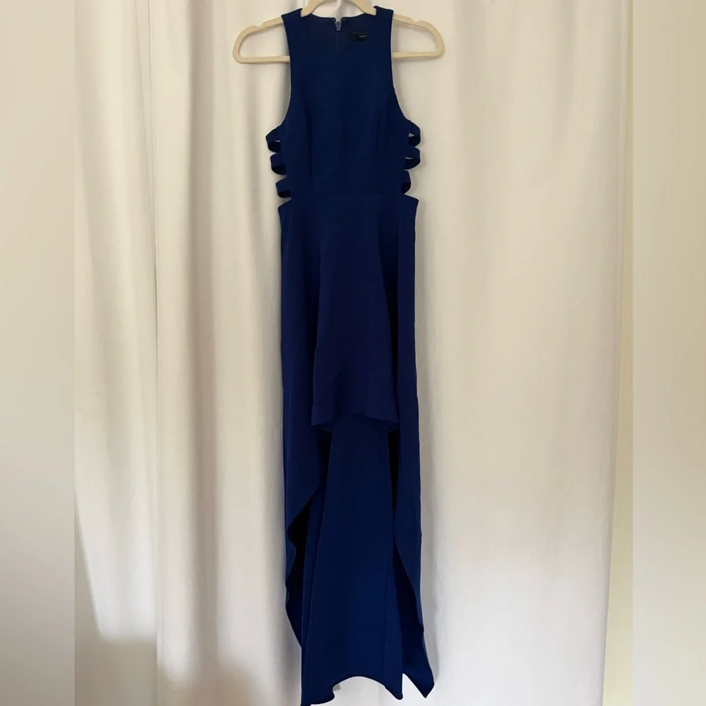 BCBG Cobalt Blue High-Low Cutout Evening Dress - Picture 5 of 6